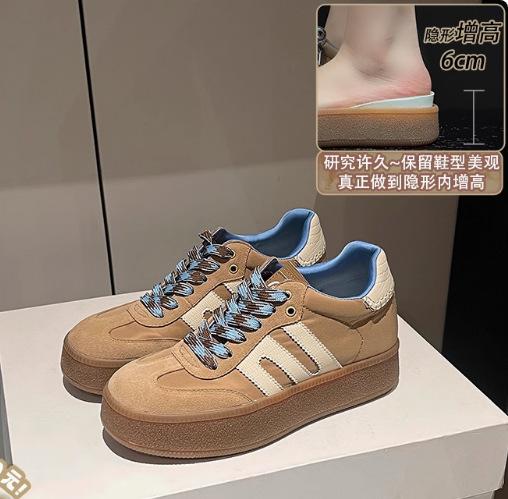 [Autumn] Maillard Brown Leather Thick-soled Heightening German Training Shoes Women's 2025 Autumn Soft-soled Sports and Leisure Board Shoes