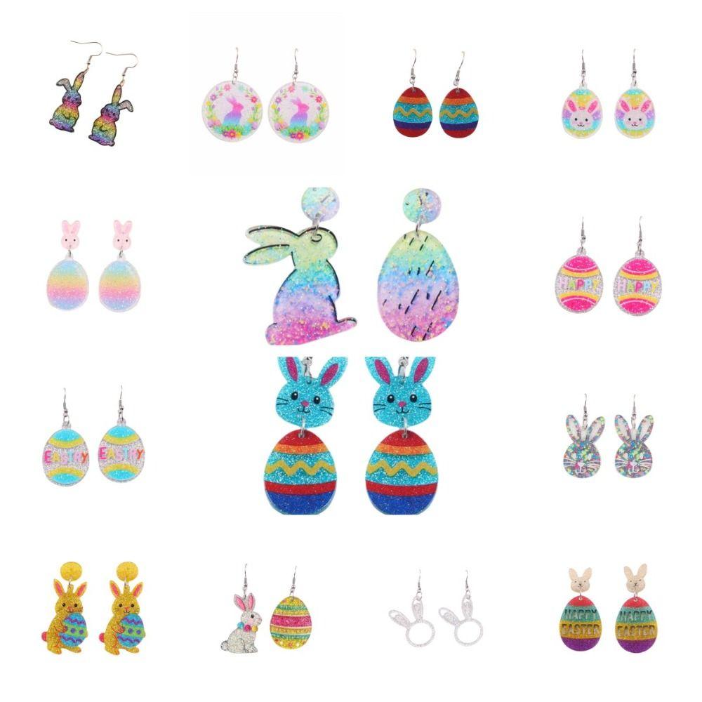 Cartoon Easter Egg Earrings Acrylic Easter Egg Dangle Earrings Bunny Pendant Earrings  Gifts