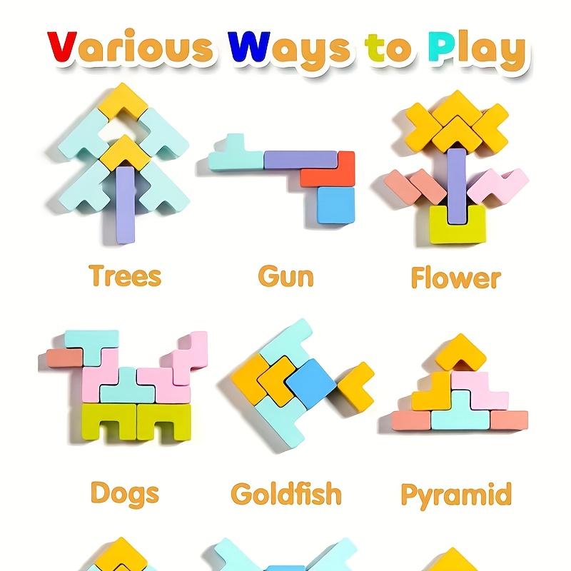 3D Wooden Puzzle Blocks for Kids, DIY Educational Brain Teaser Toy, Colorful Interlocking Building Blocks, Creative Play, Perfect for Christmas Gifts