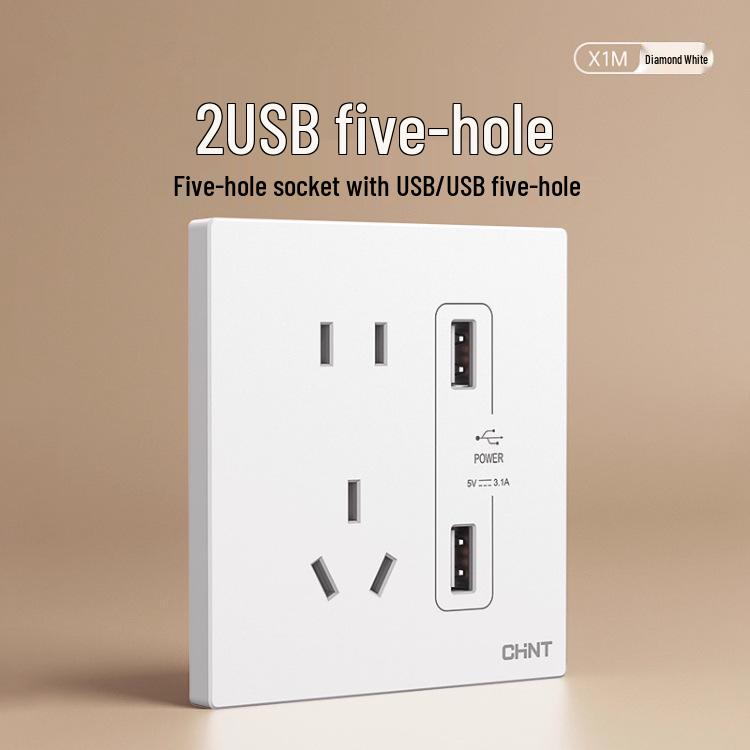 Chint 16A Настенная розетка для кондиционера, одинарная, пятиконтактная, тип 86, бриллиантово-белый.