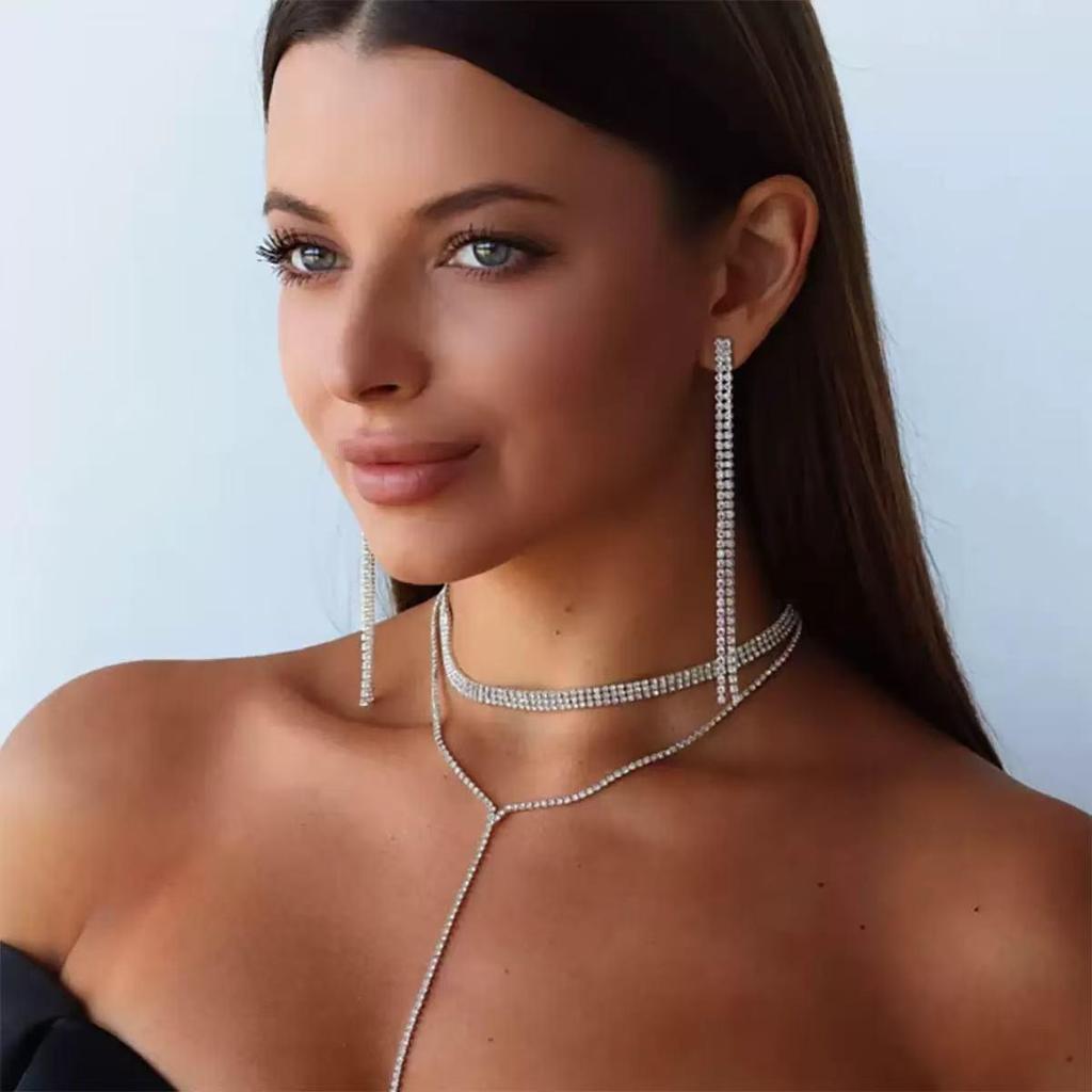 Элегантный межконтинентальный свадебный набор из страз: колье и серьги