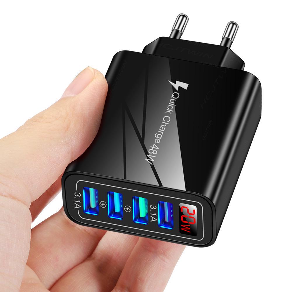 Многопортовое USB-зарядное устройство с цифровым дисплеем - Совместимо с EU/US/UK