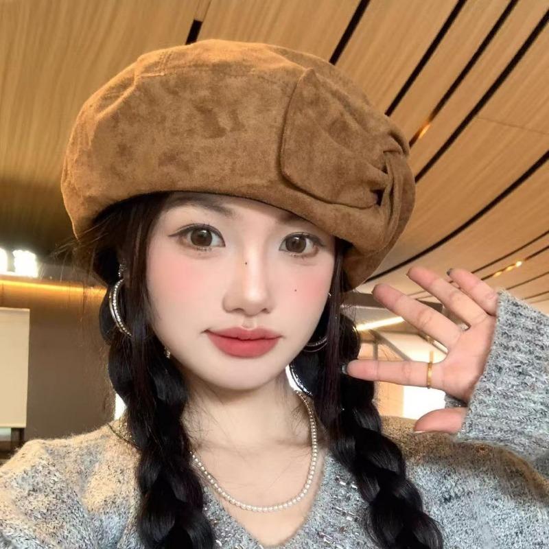 Women S Suede Bow Beret For Autumn Winter Large Head Size Vintage Painter Hat