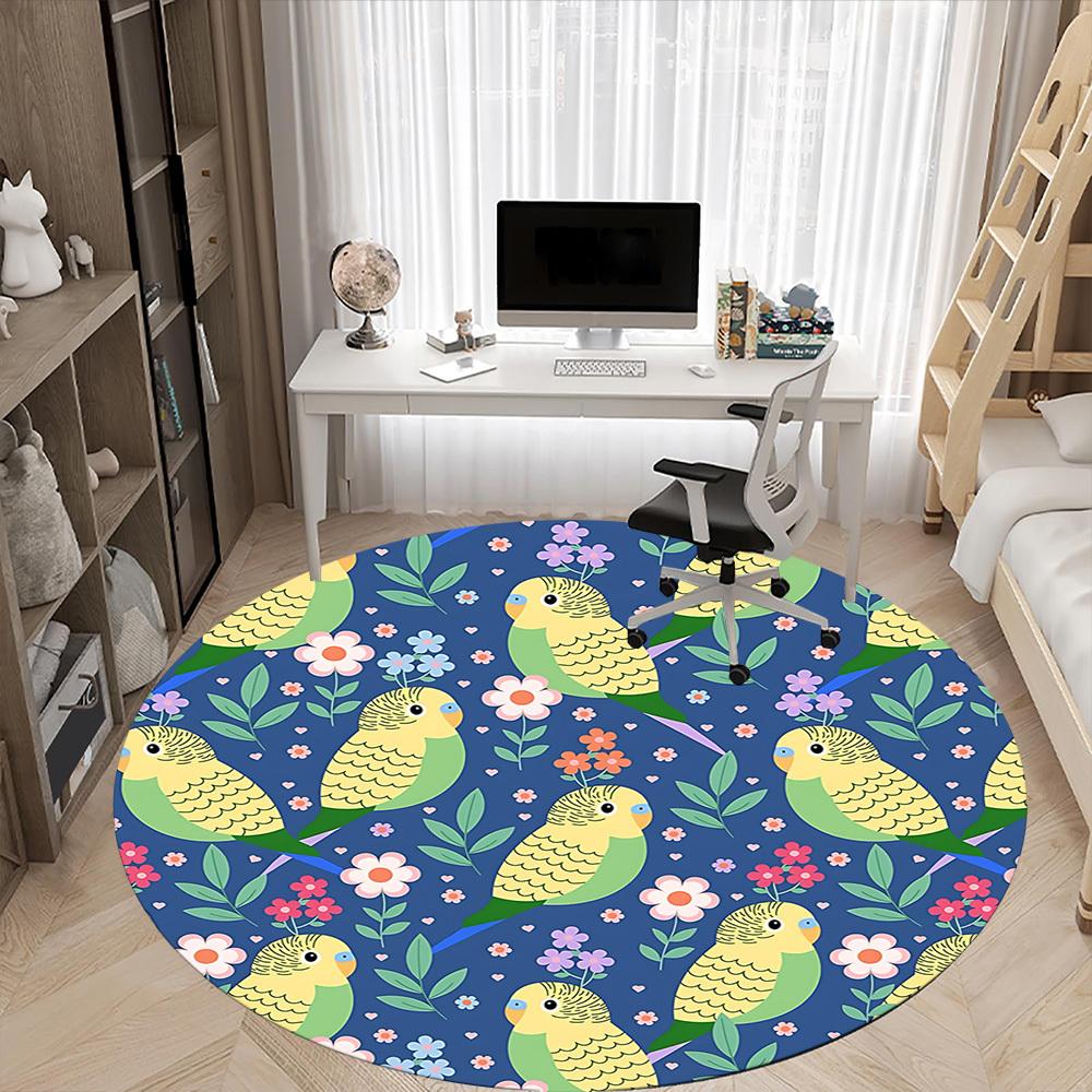 1pc Parakeet Floral Office Round Area Rug, Under Office Chairs Bedroom Living Room Home Decor, Room Deco