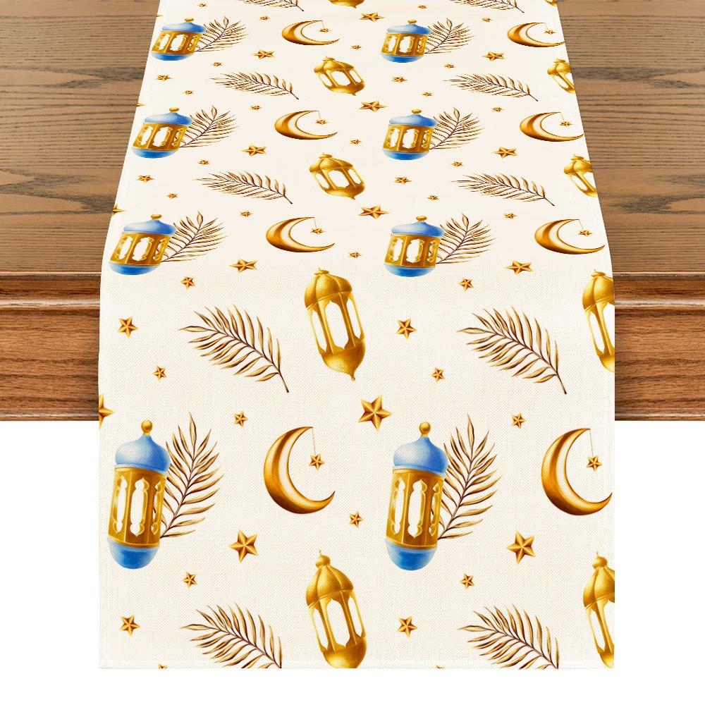 Vintage Moon Star Table Runner Washable Dinner Table Cloth Ramadan Table Runner Kitchen