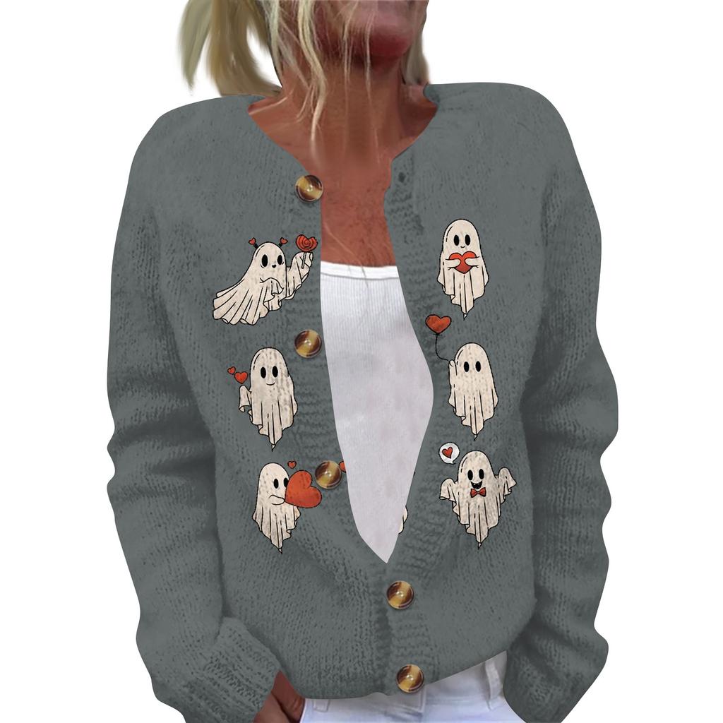 Женская модная принтованная ко Дню святого Валентина трикотажная куртка-кардиган с длинными рукавами на пуговицах
