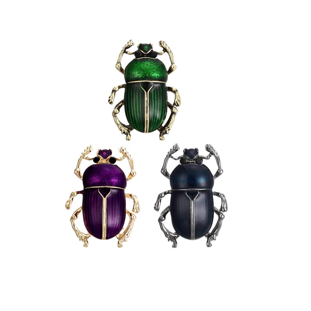 Classic 3-Pack Beetle Brooches: Vintage Art Deco Insect Pins in Dark Blue, Green, Purple Alloy for Clothing, Backpack, Hat Decoration, Perfect Gift