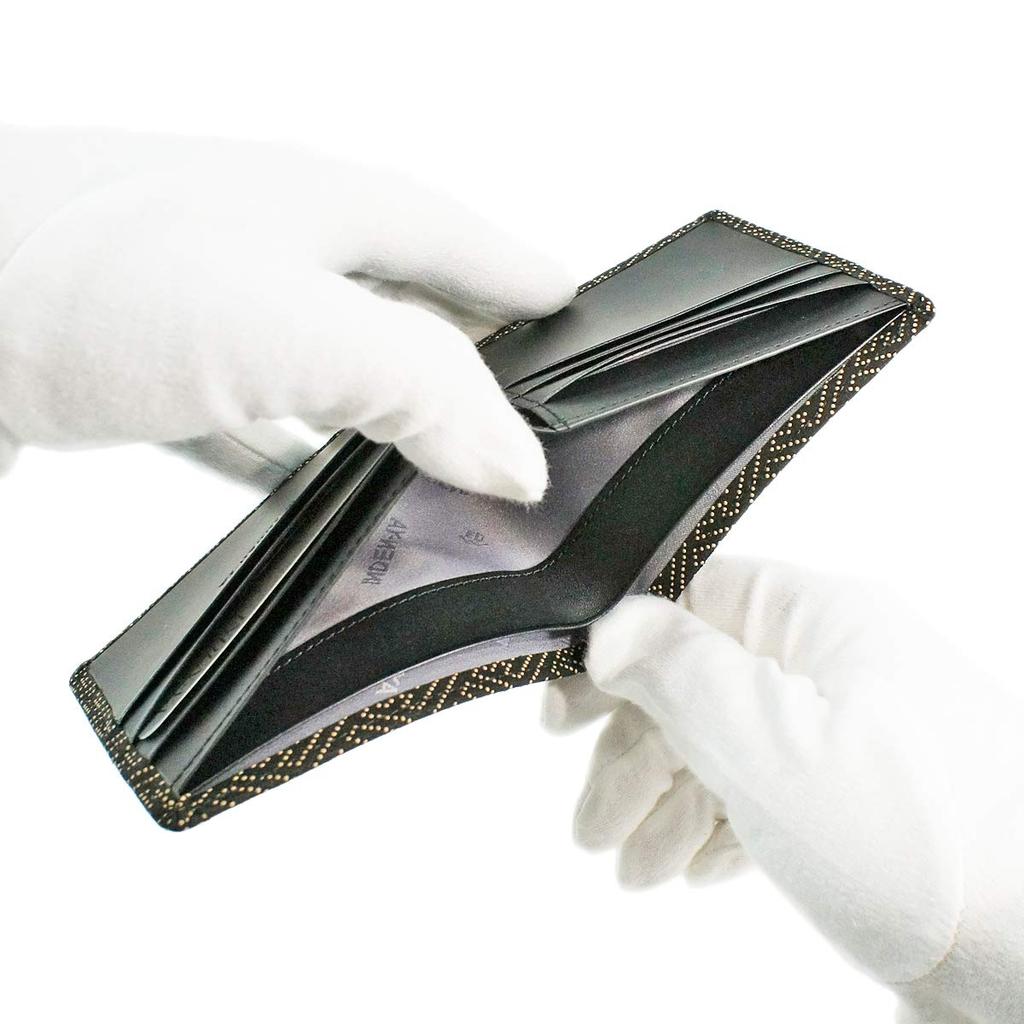 [Inden-ya] Inden Bifold Wallet, Bill Compartment I, No Coin Purse, Deerskin, Black with White Lacquer, Saaya Pattern, 2005-11-006