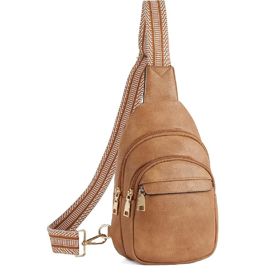 BOSTANTEN Sling Bag for Women Leather Crossbody Bags Fanny Pack Chest Bag for Travel