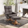 Recliner with Footstool, 360 degrees Swivel TV Chair with Reclining Function Reading Chair for Bedroom, Living Room, Faux Leather, Brown