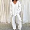 Women Winter Comfort Solid Pajamas Set V-Neck Casual Daily Home Warm Top Long Pants Two Piece Set Warm Sleepwear Pijama