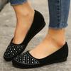 Shiny Crystal Shallow Loafers for Women Lightweight Non-Slip Ballet Flats Woman Black Flock Soft Sole Walking Shoes Female