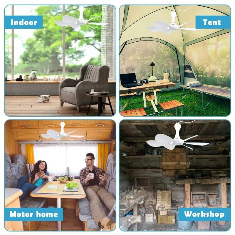 Бесшумный потолочный вентилятор с 6 лопастями, питанием от USB, таймером дистанционного управления, 4-скоростной подвесной вентилятор для походной кровати, спальни