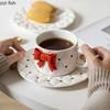 Керамический набор чашка и блюдце с бантом Кофейная кружка для девочек Домашние кружки для завтрака Офисная кружка для послеобеденного чая Стаканы для воды Кружка для молока Кружки для сока