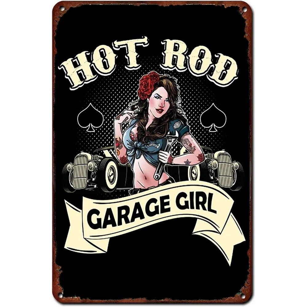 Hot Garage Pinup Girls Rod Metal Tin Signs Posters Plate Wall Decor for Garage Bars Man Cave Cafe Clubs Retro Posters Plaque