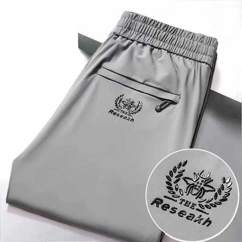 Мужские повседневные брюки из эластичного шелка Ice Silk — удобная эластичная резинка на талии, свободные, тонкие, прямого кроя, подходят для мужчин среднего возраста и молодых людей.