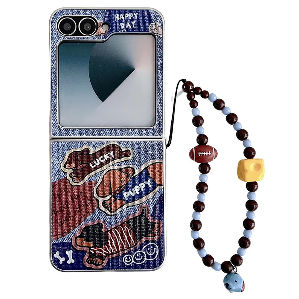 For Samsung Galaxy Z Flip7 FE 5G/Z Flip6 5G Case Lucky Puppy PC Phone Cover with Wrist Strap