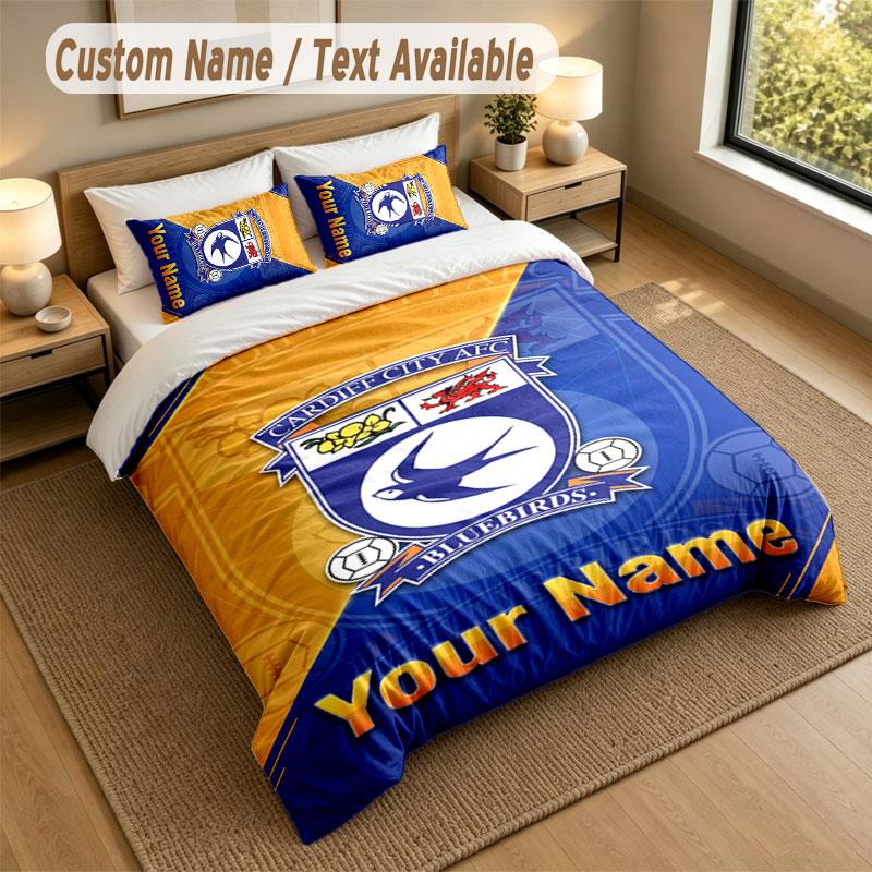 Bedding Set 1 Duvet Cover 2 Pillowcases Cardiff City Print Soft Bed Linen Bedroom Decor