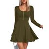 Womens  Fashionable Solid Color Long Sleeved V Neck Long Sleeved Dress