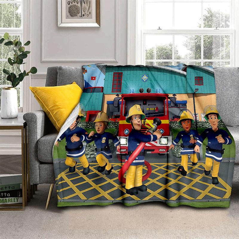 3D Classic Fireman Sam Child Cartoon Blanket,Soft Throw Blanket for Home Bedroom Bed Sofa Travel Picnic Cover Kids Gift