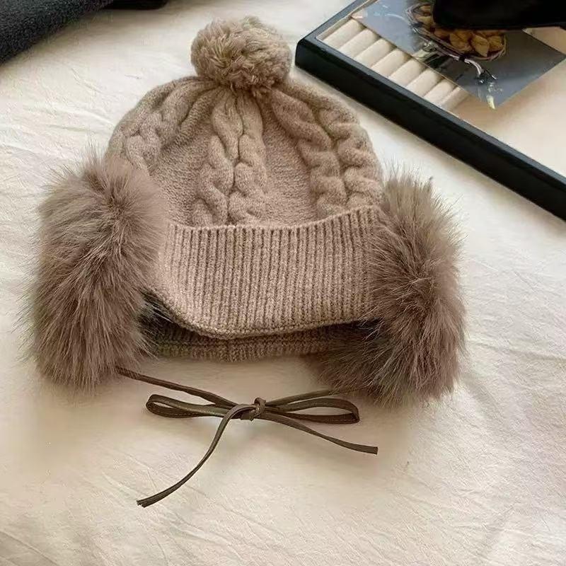Dongdaemun winter ear protection knitted hat ear bag retro windproof warm hat women versatile Korean designer