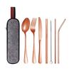 Stainless Steel Tableware Set Straw Knife Fork Spoon Chopsticks Seven-piece Set Outdoor Camping Travel Portable Tableware