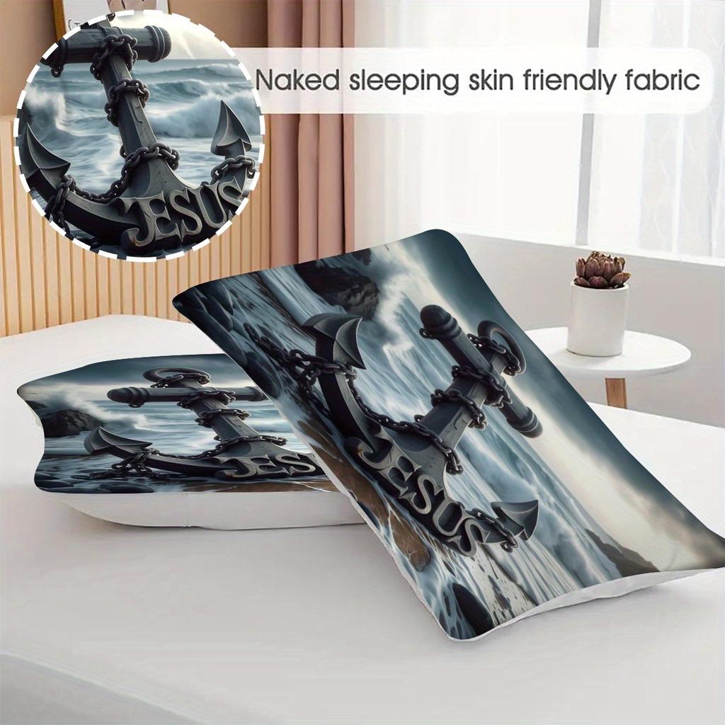 3 шт. Креативный узор с якорем Иисуса, Постельное белье, Цифровой комплект одеяла, Износостойкий полиэстер, Включает 1 комплект пододеяльника