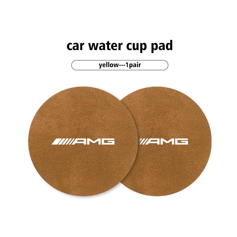 ZGAP4 2pcs Car Coaster Anti-slip Mat Sheepskin Water Cup Holder Pad For Mercedes Benz AMG W204 W205 W203 W211 W201 W210 W108 W124 W126