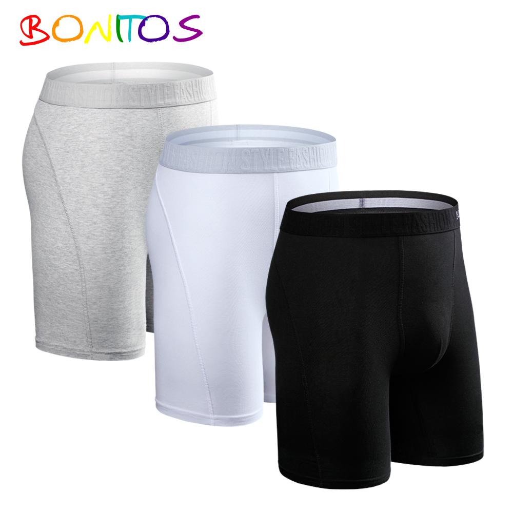 BONITOS 3шт длинные однотонные мужские трусы хлопковые боксеры удобное мужское нижнее белье