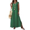 Женское платье макси без рукавов с V-образным вырезом и боковыми разрезами, длинное летнее повседневное свободное платье в стиле бохо, пляжный сарафан для отдыха