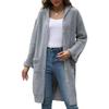 Women Knitted Cardigan Hooded Long Sleeve Single Breasted Sweater Coat with Pockets Solid Color Loose Fit Mid-length Knitwear