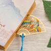 Style Stationery Crane Tassel Flower Pagination Mark Folding Fan Shape Brass Bookmark Book Clip