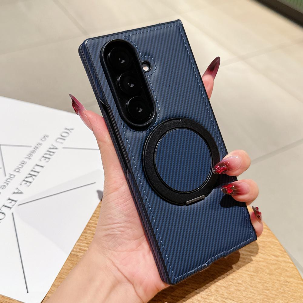 KEYSION Чехол с текстурой кевларового углеволокна для MagSafe для Samsung Galaxy Z Fold 7 6 5 4 3 с вращающейся на 360° магнитной подставкой-кольцом, чехол для телефона
