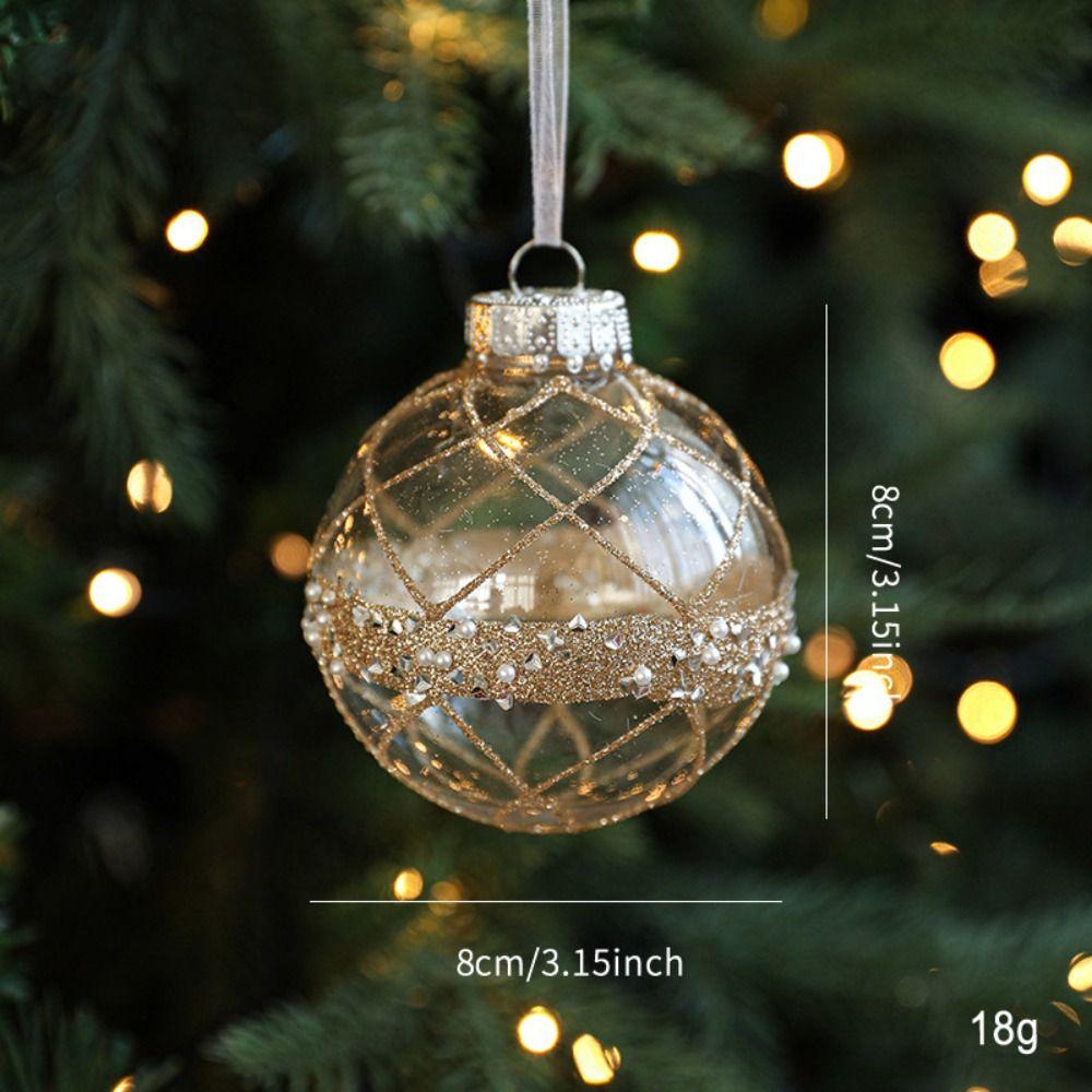 8cm Christmas Ornaments Ball Plastic Golden border Christmas ornaments Hanging grid painted Glitter Christmas Ball Pendant