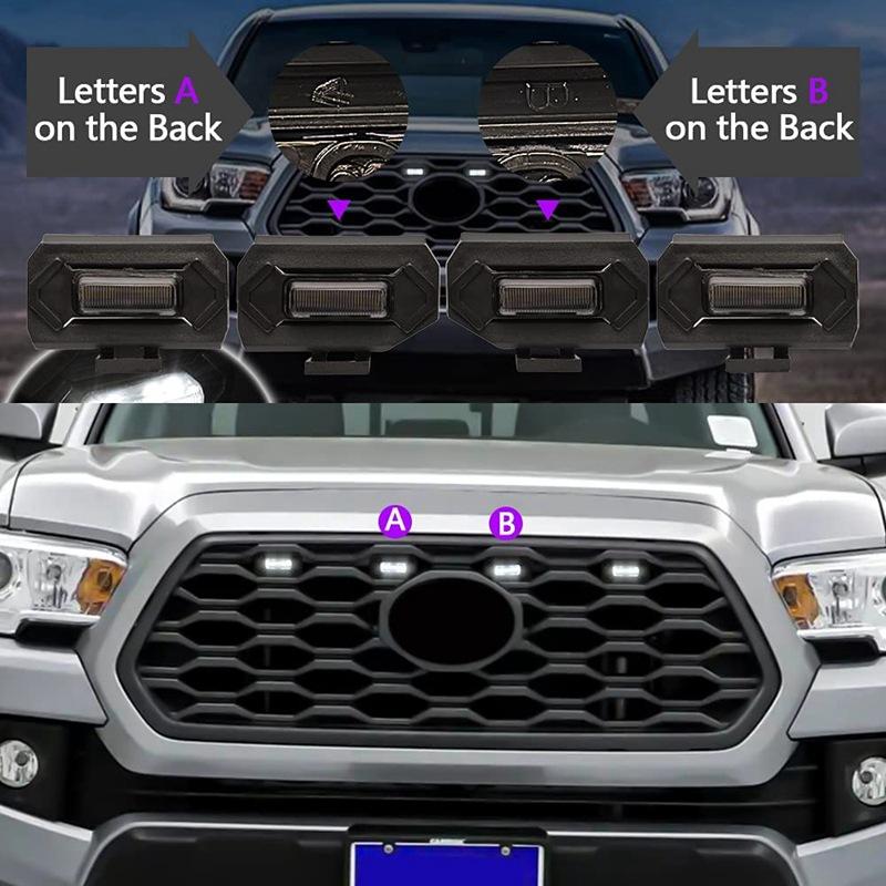 4 in1 Grille Lights For Toyota Tacoma 2020 2021 Car LED Strobe Light Warning Daytime Running Lamp For Tacoma DRL Amber Lights