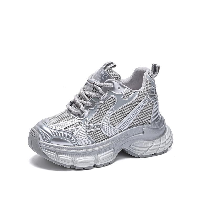 Thick-soled Dad Heightening Shoes Women's 2025 Autumn New Mesh Casual Breathable Sports Shoes Versatile Sports Casual Shoes