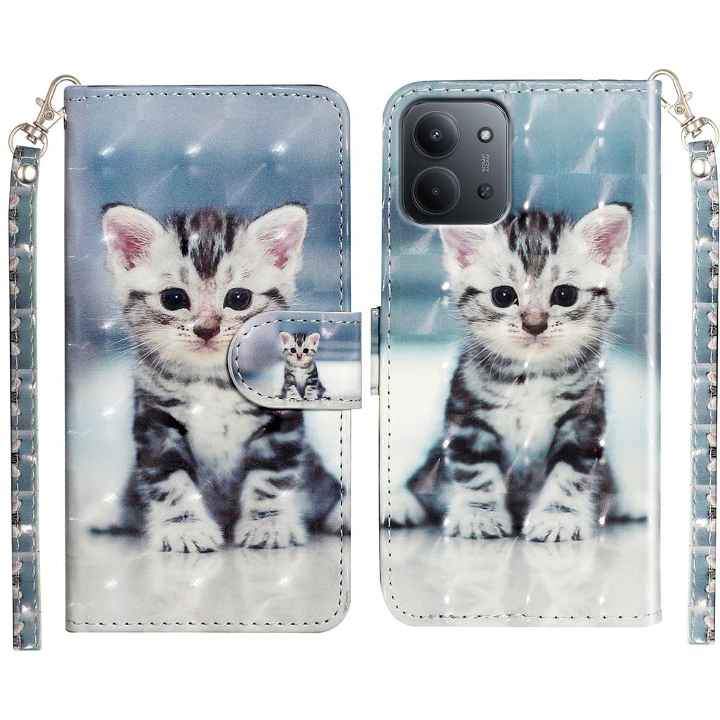 Для Xiaomi Redmi 15C 4G (Глобальный) (171 мм) Чехол-кошелек из кожи с 3D-печатью и ремешком