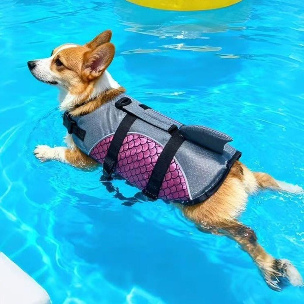 Shiny Scales Dog Life Jacket Strong Buoyancy Puppy Safety Vests Dog Swimming Suit Pet Safety