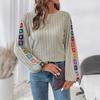 Autumn Winter Round Neck Crochet Casual Fashion Pullover Knitting Top Women Patchwork Loose All-match Sweater