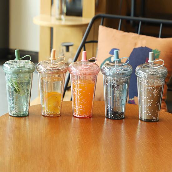 Герметичная чашка для холодного кофе, многоразовая прямая пипеточная чашка со встроенными соломинками, двухстенный изолированный стакан для холодного кофе, мультяшная чашка для питья