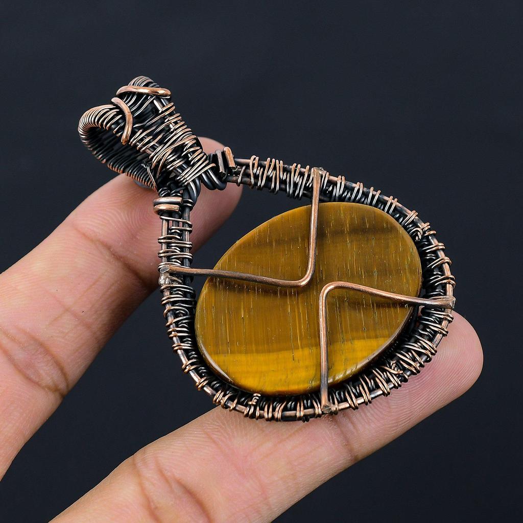 Тигровый глаз драгоценный камень из чистой медной проволоки, завернутый в подвеску ручной работы, ювелирный подарок