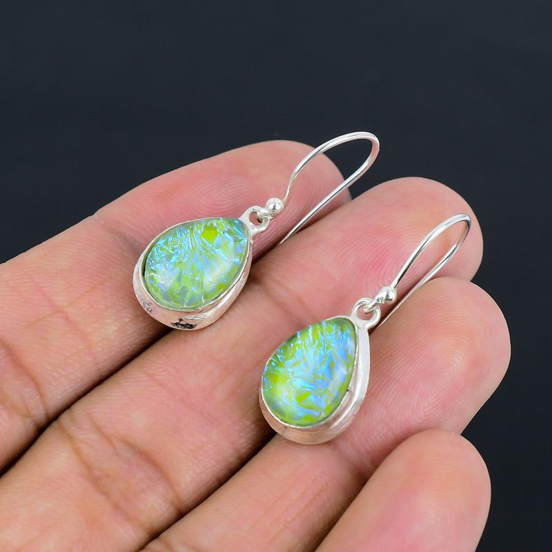 Серьга-подвеска из зеленого опала, серебро 925 пробы, ручная работа, легкая, ручной работы, подарок для лучшей девушки, подарок для нее, на День благодарения