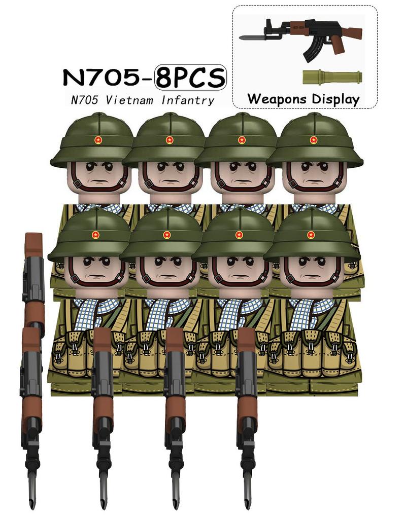 MOC Military Vietnam War Soldiers Figures Building Blocks US Army Officer Weapons Gun Camouflage Head Bricks Toys Kids Gif