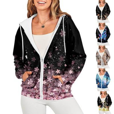 Женские повседневные модные пуловеры с длинными рукавами и принтом, толстовки на молнии, пальто
