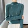 Autumn and Winter Half Turtleneck Bottoming Shirt Women's Sweater with Long Sleeves Andy Velvet Slim Knitted New Tight Top Middle Collar
