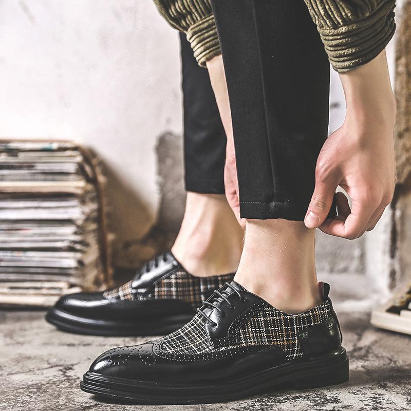 Весна и лето Новые удобные шнурованные трендовые деловые модные мужские туфли с острым носком на низком каблуке мужские кожаные туфли Px55-J