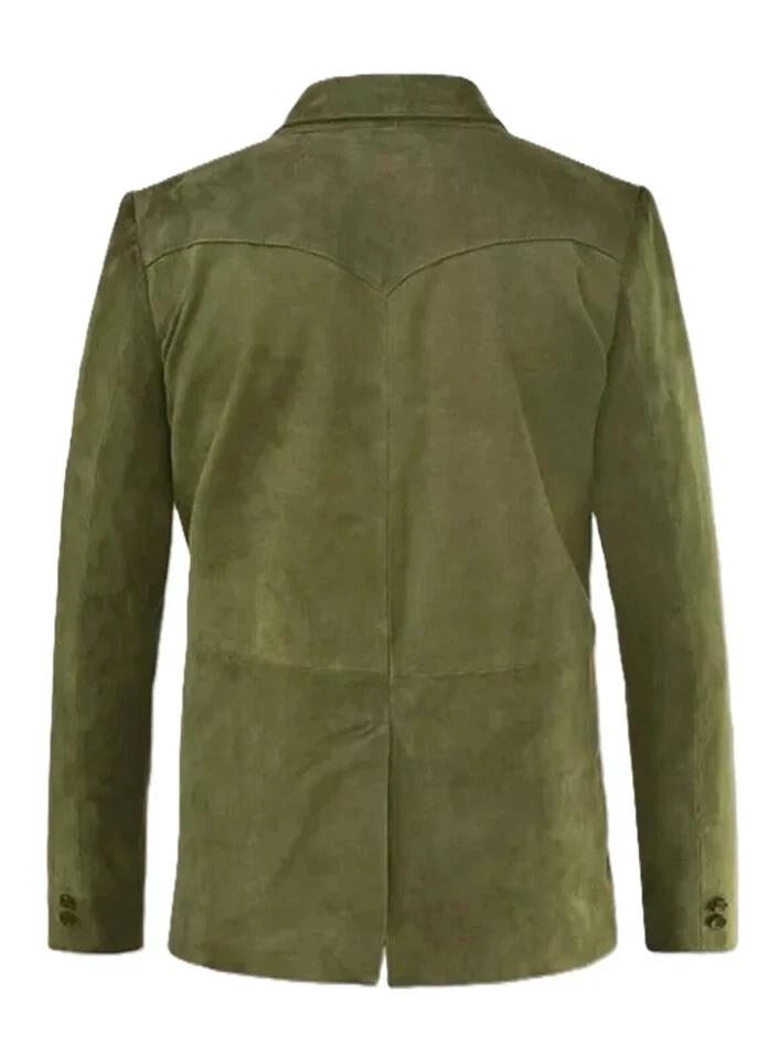 Кожаный мужской блейзер замшевый оливково-зеленый ручной работы из натуральной овчины формальный стильный