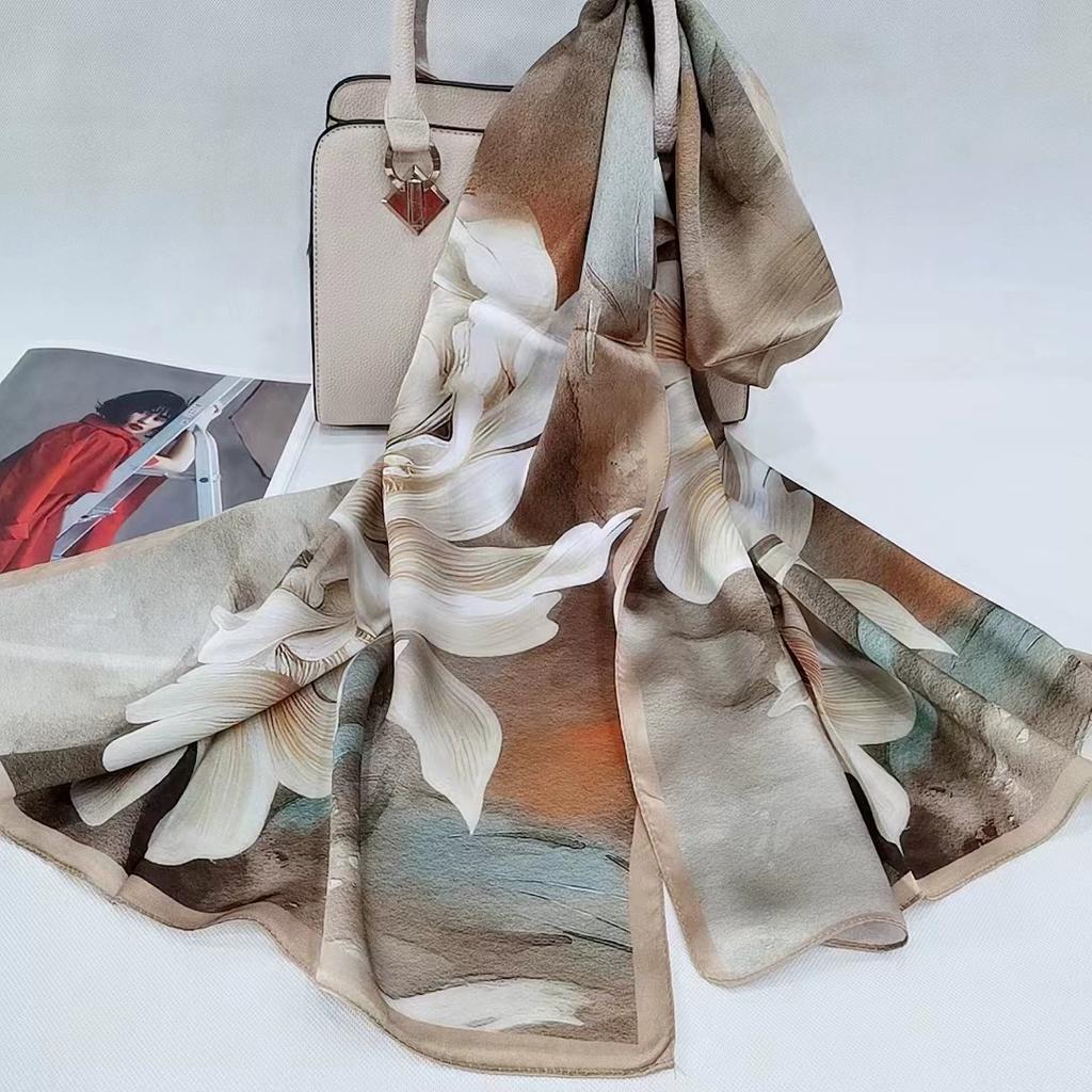 Высокое качество 100% шелковый шарф шаль хиджаб обертывание женский цветочный весна лето пляж шелковые шарфы