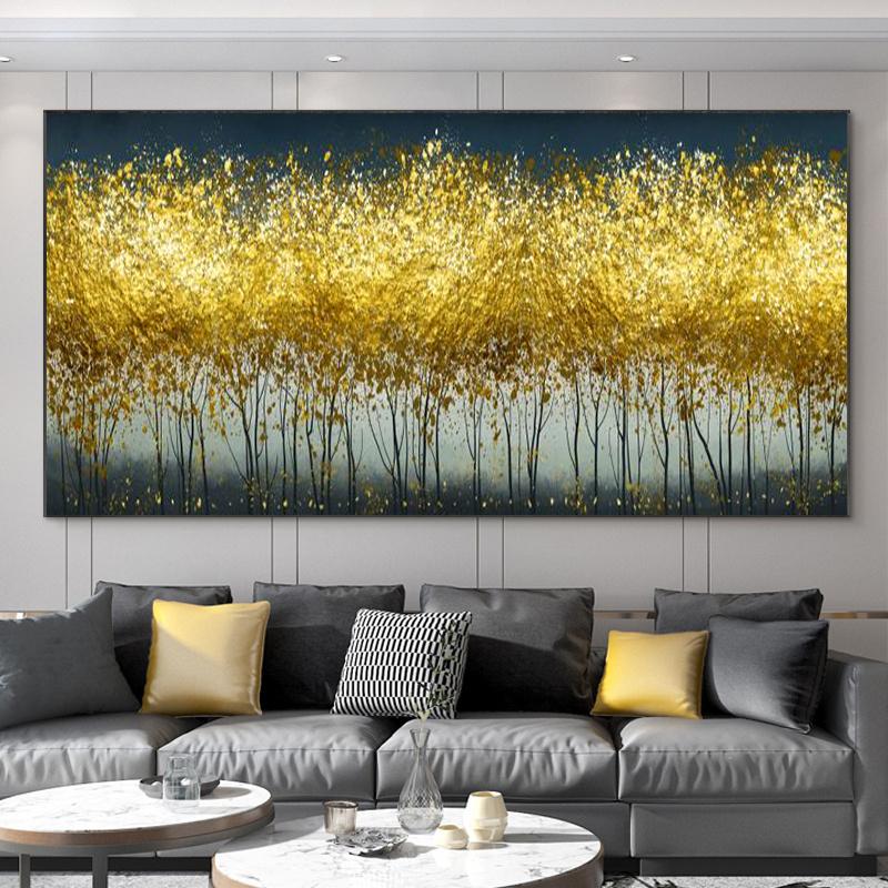 Абстрактные Листья Масляная Живопись Принт На Холсте Текстура Золотые и Серебряные Деревья Настенное Искусство Современный Домашний Декор Декор Стен Гостиной