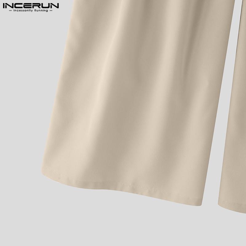 INCERUN Мужские повседневные брюки с высокой талией на молнии и длинными широкими штанинами